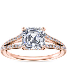NOUVEAU Bague de fiançailles diamant sur cercle fendu en or rose 18 carats